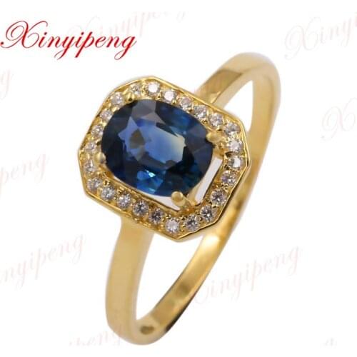 Xin yi peng 18 k yellow gold inlaid natural sapphire ring women ring generous fine