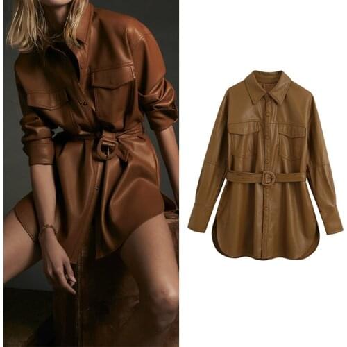 Women Dress Za Office Lady Leather Sashes Mini Blazer Dresses Long Sleeve Solid Khaki Fur Party Dresses Female Vestidos Mujer
