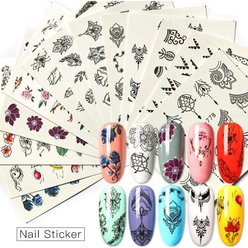 1 Sheet Flower Water Decal Black Sticker For Nail Pattern Painting Wrap Paper Foil Tip Tattoo Manicure