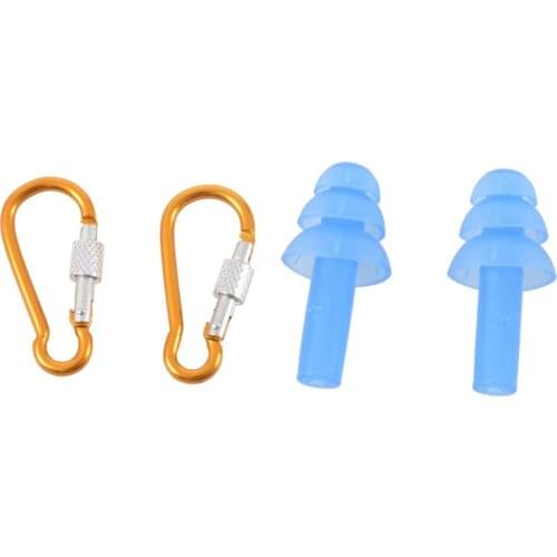 1 Pair Swimming Dive Flexible Silicone Ear Plugs Earplug Blue & 2 Pcs Aluminum Travel Adjusting Screw Carabiner Clip