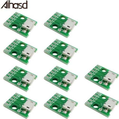 10PCS/ LOT MICRO USB to DIP Adapter 5pin Female Connector B type PCB Converter