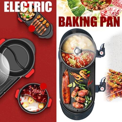 1350W 2 in 1 220V Electric Hot Pot Oven Smokeless Barbecue Machine Home BBQ Grills Indoor Roast Meat Dish Plate Multi Cookers