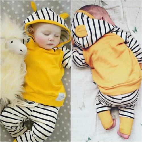 Autumn Newborn Infant Baby Boys Girls Clothes Sets Long Sleeved Hooded Jacket + Striped Pants 2PCS Baby Clothes Suit 0-24 Months