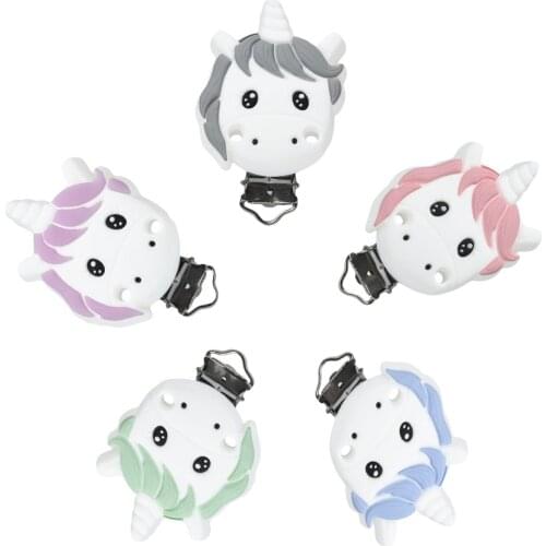 3Pcs Unicorn DIY Silicone Pacifier Clips BPA Free Cartoon Animal Teether Beads Baby Oral Care Nurse Toys