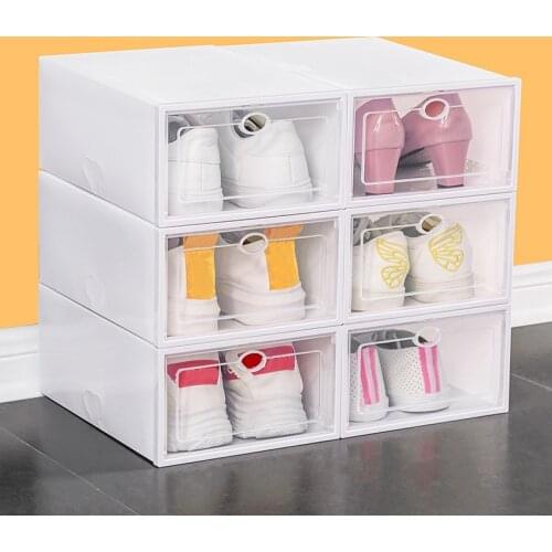 6PCS Shoe Storage Boxes Clear Plastic Stackable Shoe Organizer Shoe Holder Containers Shoe Rack Storage Organizer for Closet