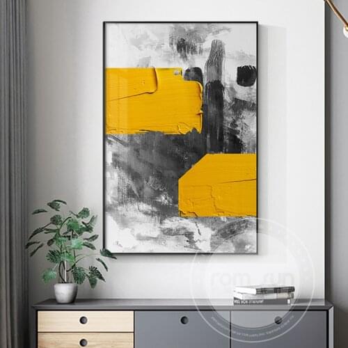 Abstract Style Painting Bright Color Blocks with Black Color Wall Pictures for Living Room Bedroom and Aisle Art Poster Unframed
