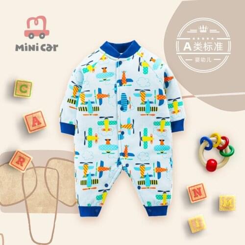Newborn babys one-piece suit, hip-hop dress, female babys autumn and winter cotton jacket, warm and climbing clothes