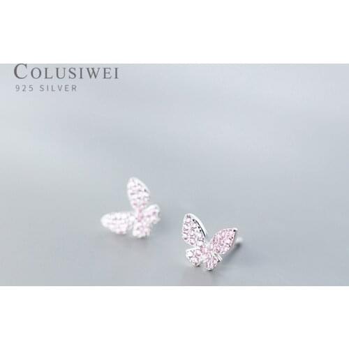 COLUSIWEI Insect Collection 925 Sterling Silver Exquisite Pink Zircon Butterfly Stud Earrings for Women Fine Jewelry 2020 NEW