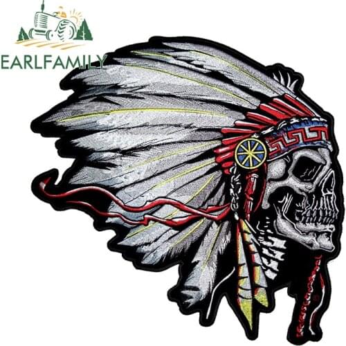 EARLFAMILY 13cm x 12.8cm for Indian Skull Vinyl Car Stickers Waterproof Anime Decoration Scratch-proof Window Trunk SUV Decal
