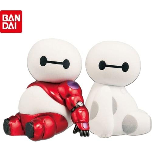 Bandai Genuine Disney Flocking Dolls Fluffy Puffy Baymax Anime Action Figures Collect Model Toys Gifts For Children