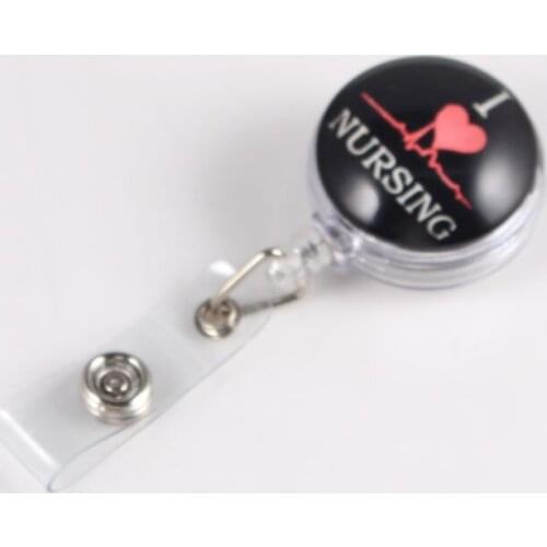 I Love Nursing Retractable Ski Pass ID Card Badge Holder Reel Pull Key Name Tag Card Holder Keychain for Nursing Hospital Office