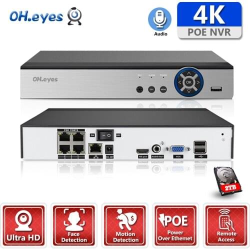 OH.eyes POE NVR H.265 4CH 4K Audio Surveillance Security IP Camera POE CCTV System ONVIF P2P NVR Network Video Recorder