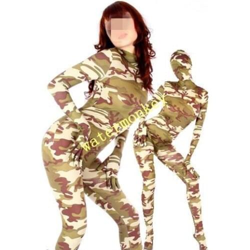 Halloween cosplay costume animal Camouflage camo tights jumpsuit Bodysuit Zentai Suits Fancy removable mask hood