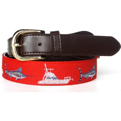 2016 New Design Custom Handmade With Fish Needlepoint Embroidery Design Belts Leather Belt We Accept Custom Needlepoint Belt