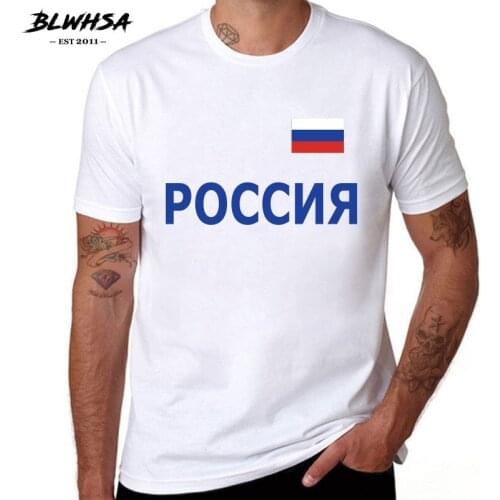 BLWHSA Summer Russian T Shirt for Men With Print Russian Flag and Letters Fans T-shirt Cotton Short-sleeved Tops