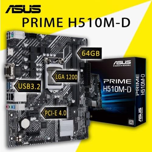 LGA 1200 Asus PRIME H510M-D Motherboard DDR4 64GB PCI-E 4.0 M.2 SSD VGA DisplayPort 10th/11th-Gen CPU Intel H510 Placa-mãe 1200
