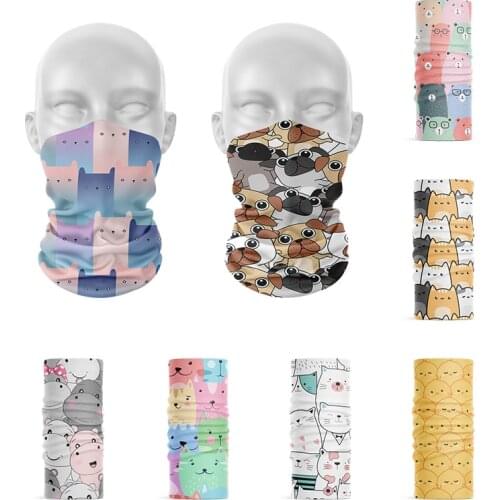 3D Printed Mini Layered Pattern Headscarf Women Autumn Ring Scarf Cute Animals Cats Dogs Pink Soft Elastic Bandana Hand Towel