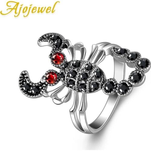 Ajojewel Fashion Vintage Scorpion Ring Women Bijoux Cute Black Red Rhinestone Animal Jewelry Wholesale