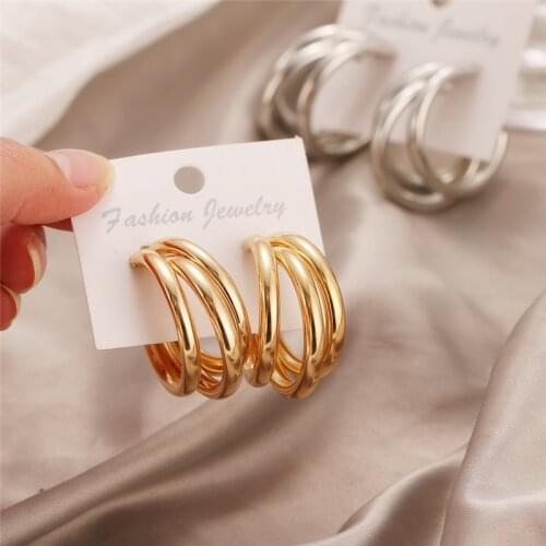 Fashion Gold Silver Color Metal Geometric Earrings for Women Original Design Punk Big Round Earrings Brincos Statement Jewelry