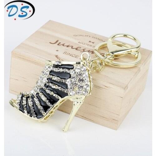 Fashion Lady High Heel Shoe Keychain Rhinestone Crystal Purse Car Key Chain Bag Decorative Alloy Keyring Gifts