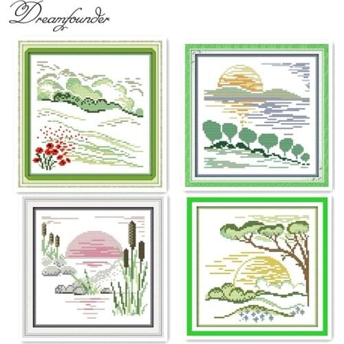 The four seasons' scenery cross stitch kit aida 14ct 11ct count printed canvas stitches embroidery DIY handmade needlework