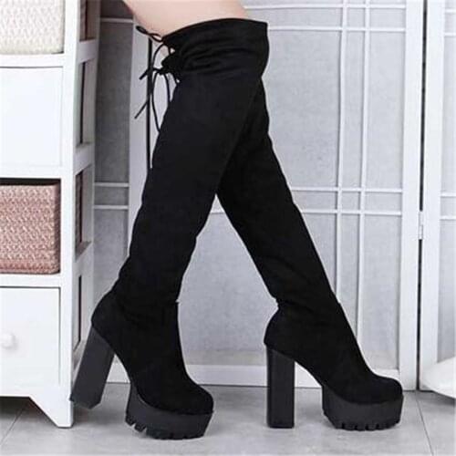 New 2020 Fashion Over the Knee Boots Women Faux Suede Thigh High Boots Platform Stretch Slim Sexy Ladies Womens Winter Boots