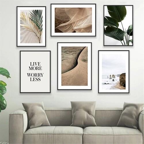 Beach Green Gold Palm Wall Art Canvas Print Plant Leaf Nordic Poster Natural Landscape Painting Wall Pictures Living Room Decor