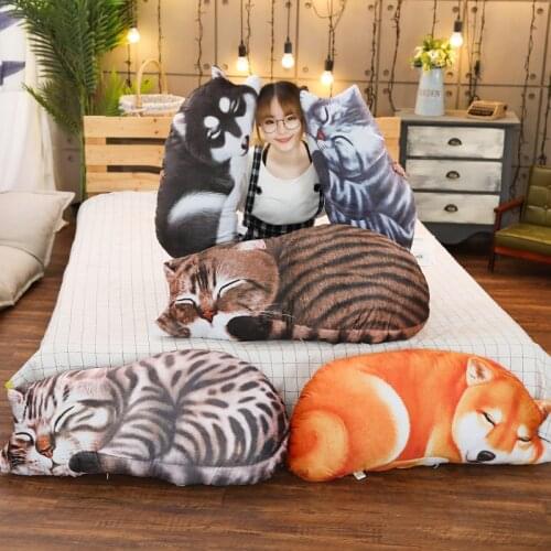 50-90cm Simulation Sleeping Cat&Dog Plush Pillow Soft Stuffed Animal Cushion Lifelike Shiba Husky Toy Kids Girls Gift Sofa Decor