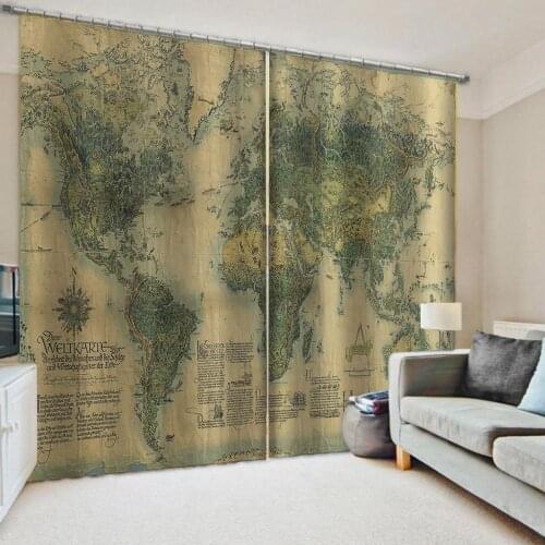 Retro yellow map curtains 3D Blackout Curtains For Living room Bedding room Decoration curtains