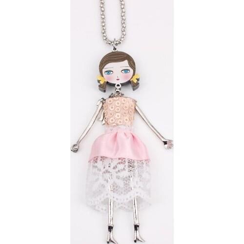 Bonsny pink dress fashion new 2016 acrylics cute girls colorful lovely figures necklace & pendant for woman Free shipping