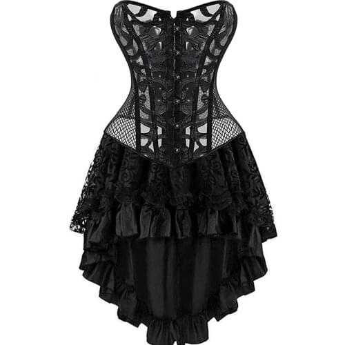Sapubonva Corset Dress Gothic Cosplay Lace Corsets for Women Bustier Skirt Sexy Vintage Victorian Plus Size Costume Burlesque