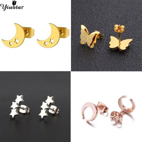 Yiustar Star Earing Stainless Steel Stud Earrings for Women Jewelry Cute Tiny Star Moon Earrings for Kids Girls Birthday Party