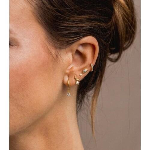 Minimalist 100% 925 Sterling Silver Lucky Evil Eye Earring Studs for girls Women Cartilage Dainty CZ small tiny Studs Jewelry