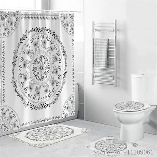 Modern Simple Style Polyester Fabric Digital Printing Shower Curtains Waterproof Bathroom Partition Curtain Non-slip Toilet Mats