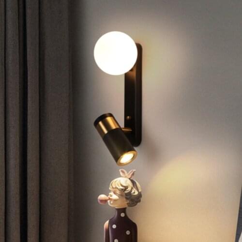 Modern Black Rotatable Glass Ball Wall Light Lighting for Bedside Bedroom Living Room Entrance Porch Aisle Study Home Decor Lamp