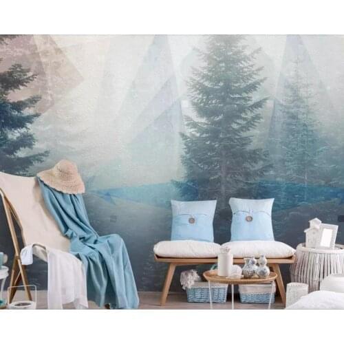 Modern forest mist natural scenery background wall painting