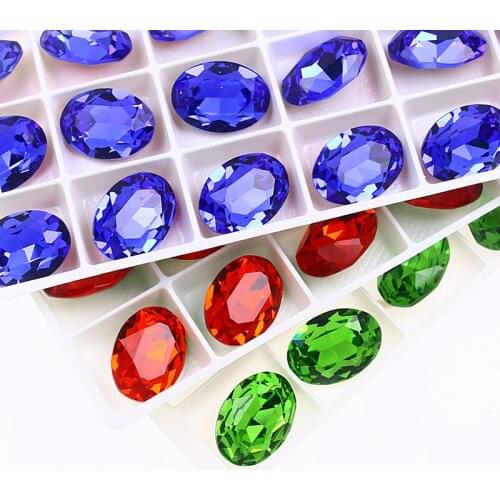 12pcs Oval shape glass crystal strass Pointback strass rhinestones applique for clothes needlework nail art decorations Jewelry