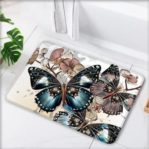 Butterfly Entrance Doormat Kitchen Mat Home Bedroom Hallway Floor Rug 3D Pattern Decoration Flannel Carpet Bathroom Non-slip Mat