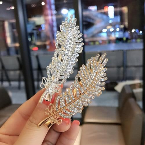 Hairclip fashion Rhinestone feather hairpin korean Clip hair accessories hair clips for girls pinches hair women metal hair clip