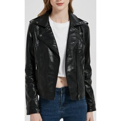 2021 New Hot Autumn Winter Women Faux Soft Leather Jackets Lady Fashion Long Sleeve Motorcycle Coat Outerwear Zippers Epaulet