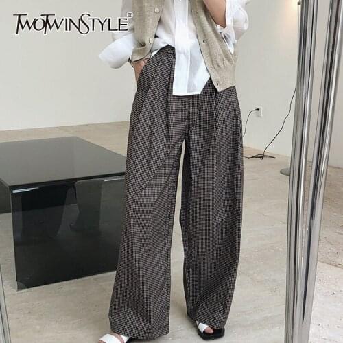 TWOTWINSTYLE Plaid Wide Leg Pants Female High Waist Casual Loose Long Trousers Women Fashion Korean Clothes 2021 Autumn New