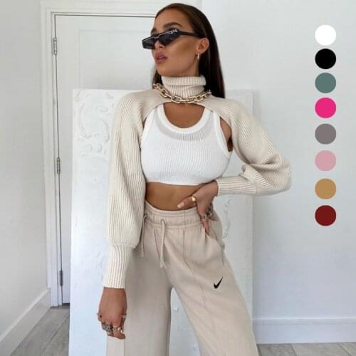 New Women Turtleneck Collar Lantern Long Sleeve Knit Sweater Pullover Female Chic Design Streetwear Crop Tops Ladies Pullovers