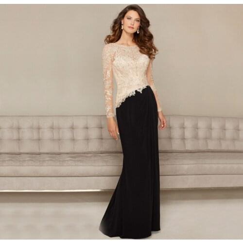 Black Mermaid Long 2018 robe de soiree Long Sleeve Backless Formal Evening Wear Sequins Appliques mother of the bride dresses