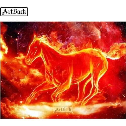 Animal 5d diamond painting horse fire pattern full square & round landscape diamond mosaic sticker diamond cross stitch kit