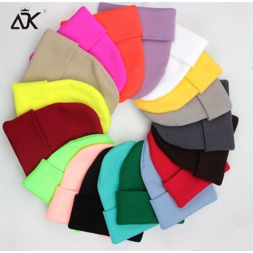Winter Hat Unisex Beanie Cuffed Acrylic And Cotton Beanie Candy Color Knitted Beanie For Adult Leisure Hat Womens Skullies