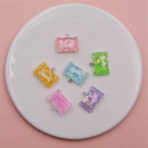 10pcs Cute Resin Candy Shape Pendants Mixed Color Cartoon Style Animal Ornament Accessory Earrings Keychain Charms DIY Findings
