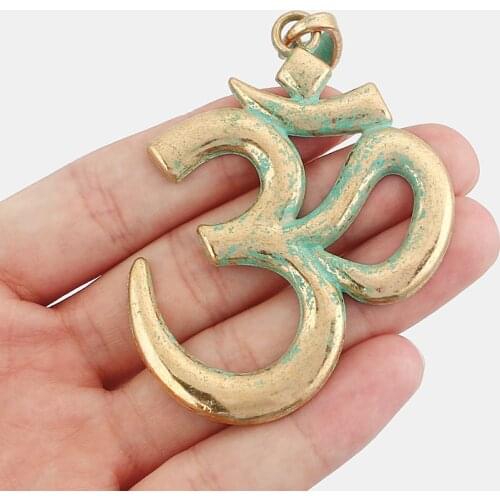 3PCS Vintage Gold & Verdigris Patina Large Lucky OM/AUM Yoga Charms Pendants for Symbol Necklace Jewelry