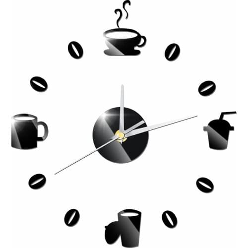 3D DIY Wall Clock Acrylic Stickers Coffee Cups Beans Quartz Modern Home Decoration Retro Kitchen Wall Clock