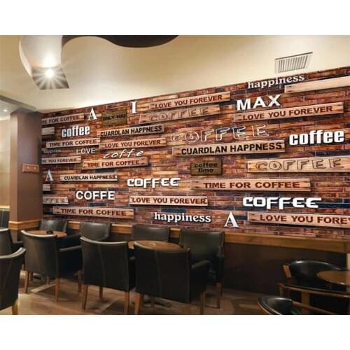 Beibehang Customized high-end 3D nostalgic coffee tooling three-dimensional wood grain background wall bar wallpaper mural