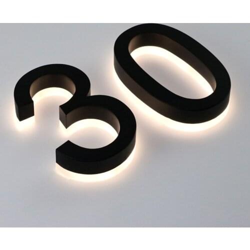 3D painted easy installation warm white House Numbers 0-9 halo-lit gatehouse house numbers with white acrylic back